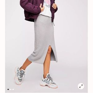 Free People Skyline Gray Midi Skirt Ribbed Knit